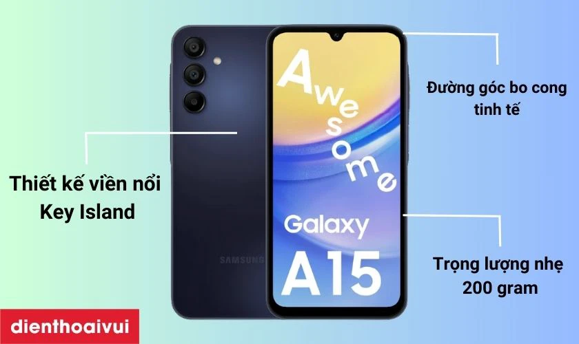 Thiết kế Samsung Galaxy A15 8GB 128GB viền nổi Key Island 