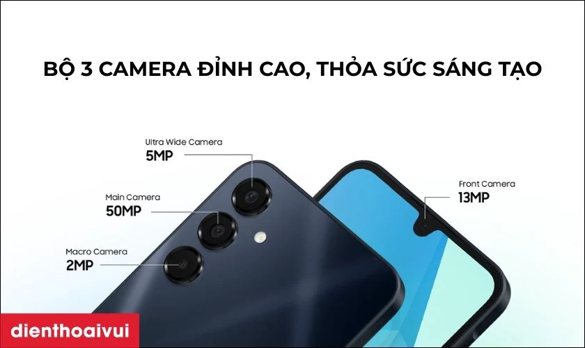 Camera chính 50MP, camera góc siêu rộng 5MP, khả năng chụp ảnh chi tiết