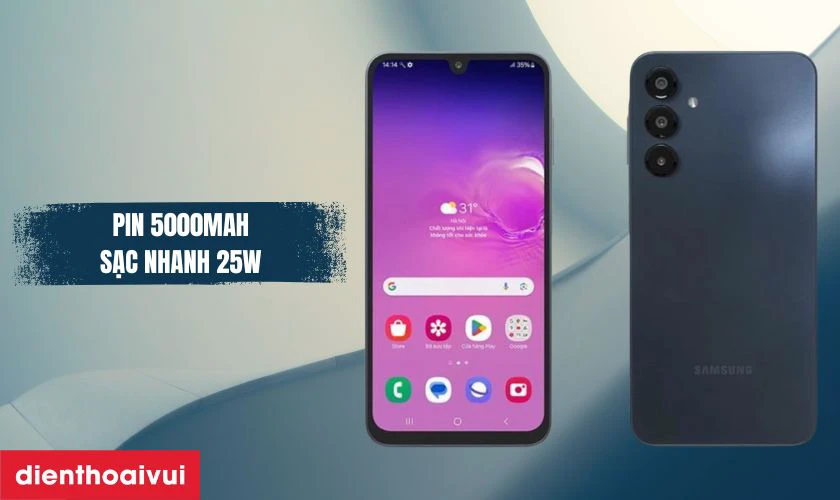 Pin 5000mAh bền bỉ kết hợp công nghệ sạc nhanh 25W