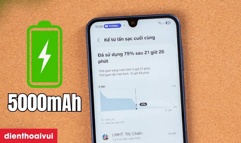 Pin 5000mAh v&agrave; sạc nhanh 25W