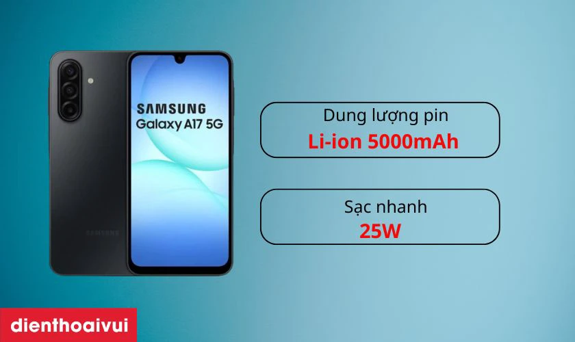 Pin Li-ion 5000mAh hỗ trợ sạc nhanh, sử dụng cả ng&agrave;y