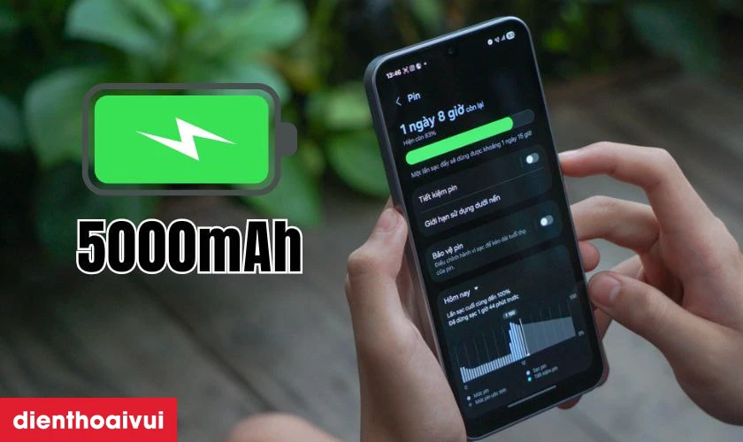 Pin 5000mAh cho hơn 1 ngày sử dụng, hỗ trợ sạc nhanh 25W