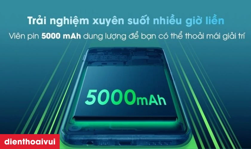 Viên pin khủng 5000mAh, sử dụng cả ngày dài 