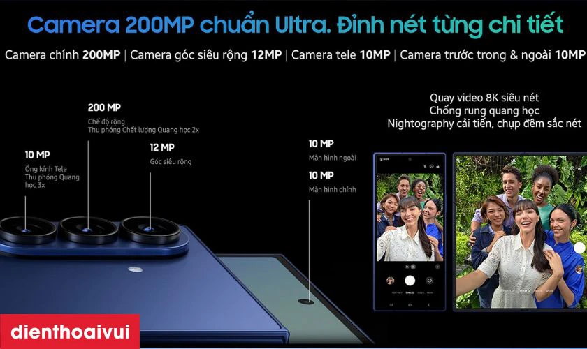 Camera 200MP chụp ảnh chi tiết, quay video chất lượng cao