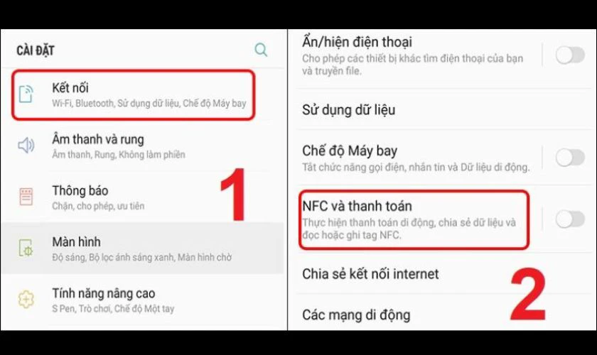 Chọn mục Kết nối trong danh sách cài đặt