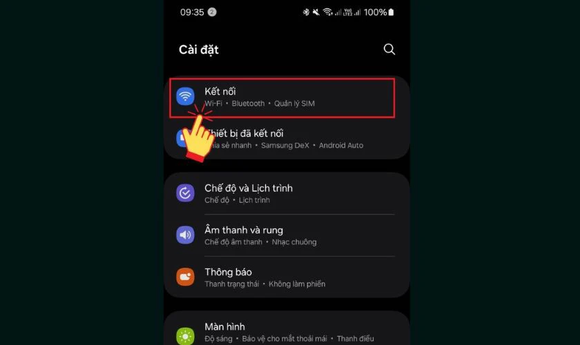Truy cập Cài đặt và chọn Kết nối