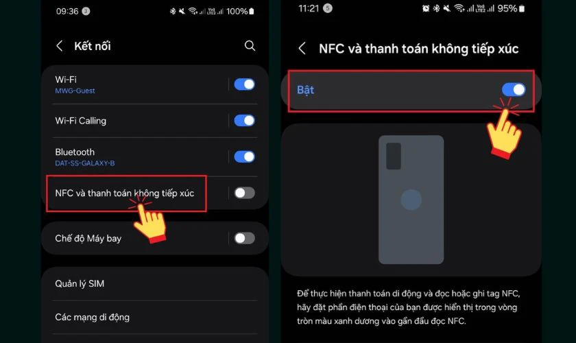 Tìm chức năng NFC trong danh sách và kéo nút gạt sang phải