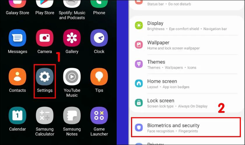 Vào Settings trên điện thoại, sau đó tìm và chọn Biometrics and security