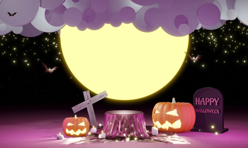 Trang trí sân khấu Halloween với những bia mộ ma quái