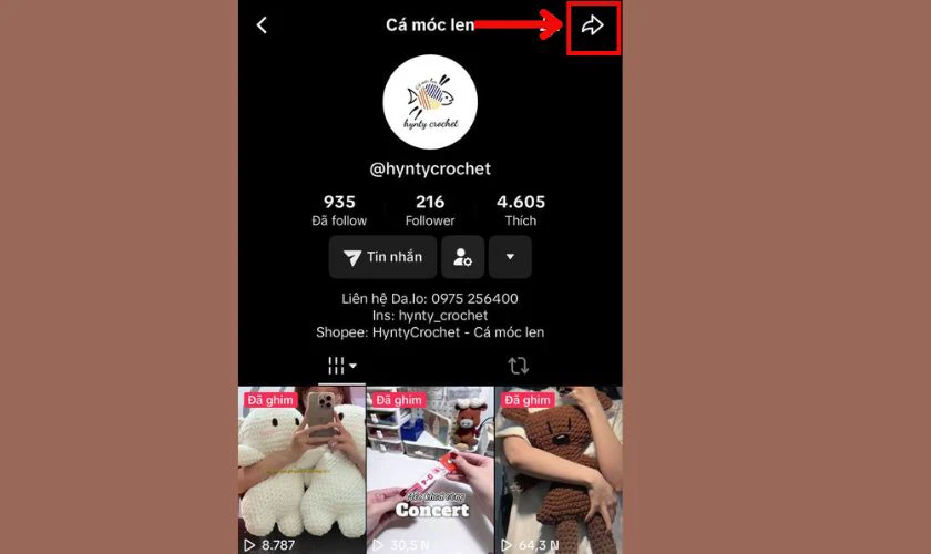 Sao chép liên kết TikTok đến tài khoản của người khác