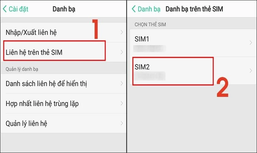 Chọn SIM mà bạn muốn sao chép danh bạ