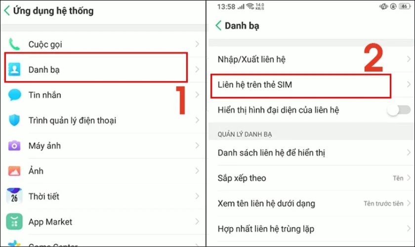 Chọn liên hệ trên thẻ SIM