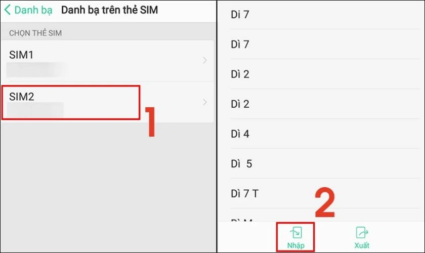 Chọn SIM cần sao chép số điện thoại