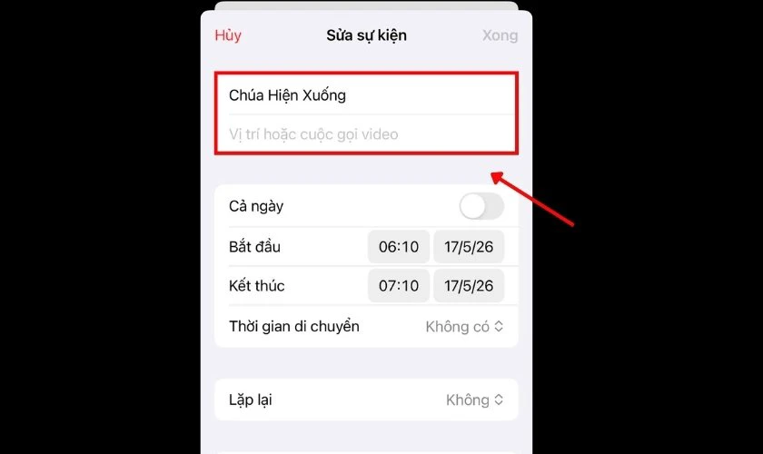Thêm thông tin chi tiết cho sự kiện
