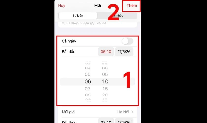 Cài đặt thông báo nhắc nhở và nhấn Thêm để hoàn tất