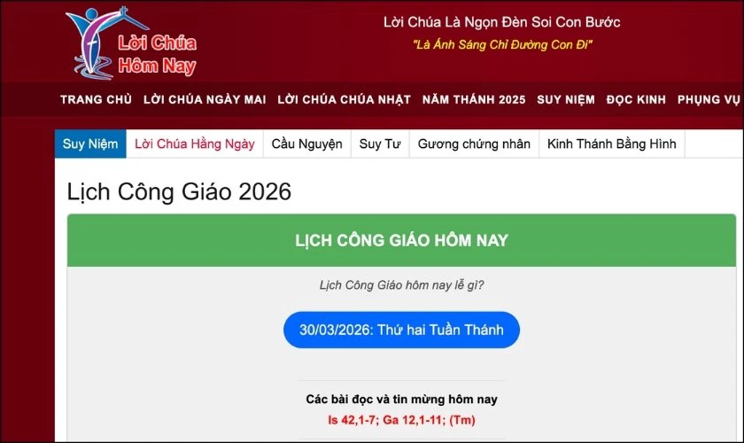 3 trang web xem các ngày lễ Công giáo trong năm 2026