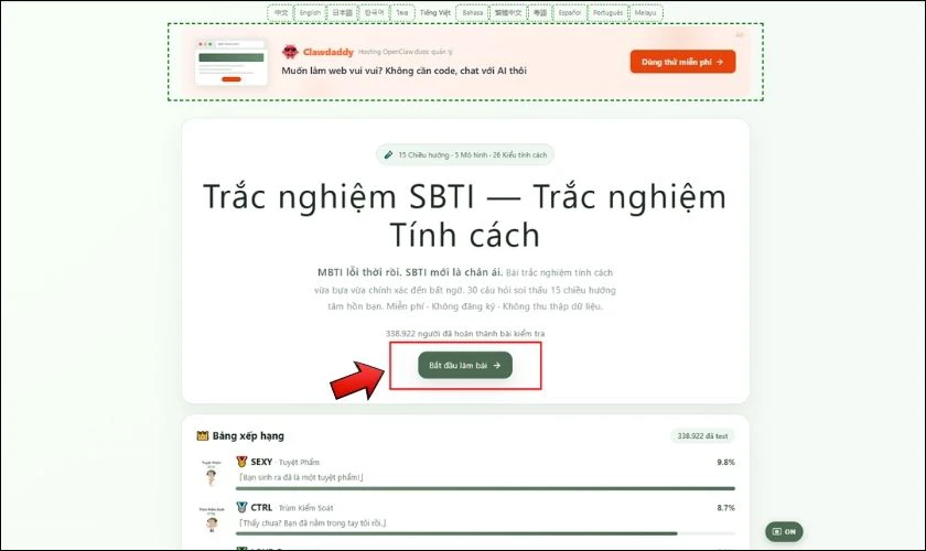 Cách làm trắc nghiệm SBTI Test tiếng Việt miễn phí - Bước 1, 2