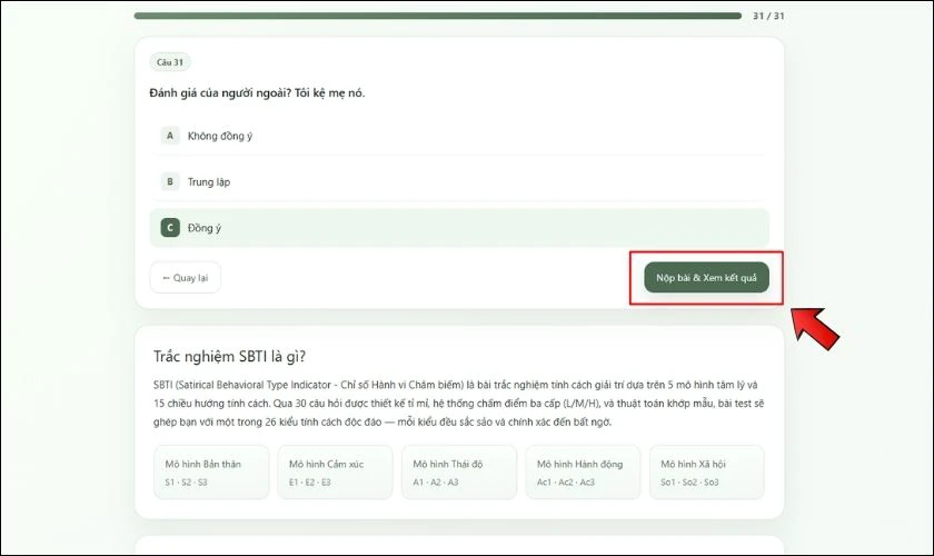 Cách làm trắc nghiệm SBTI Test tiếng Việt miễn phí - Bước 3, 4
