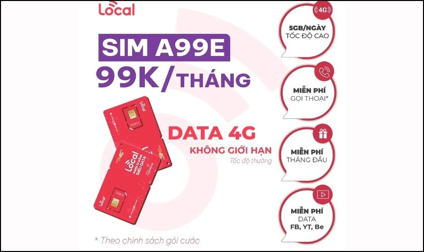 Ưu đãi của SIM Local Trâu Vàng A99E là SIM gì?