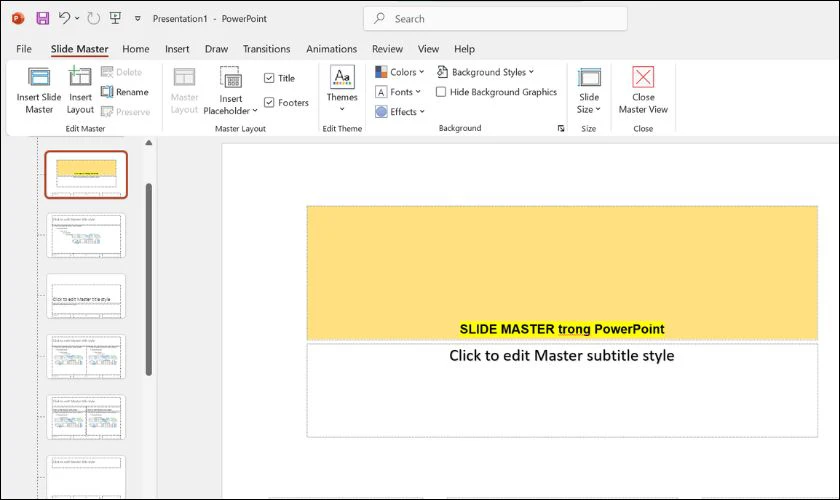 Sau đó, bạn click vào slide đầu tiên để bắt đầu định dạng mới