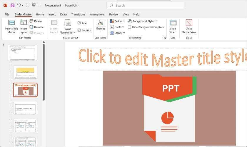Khi hoàn tất việc chỉnh sửa định dạng, nhấn vào Close Slide Master View