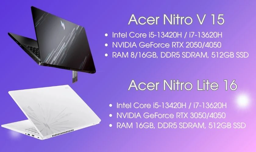Cả Acer Nitro V 15 và Acer Nitro Lite 16 đều có nhiều tùy chọn cấu hình