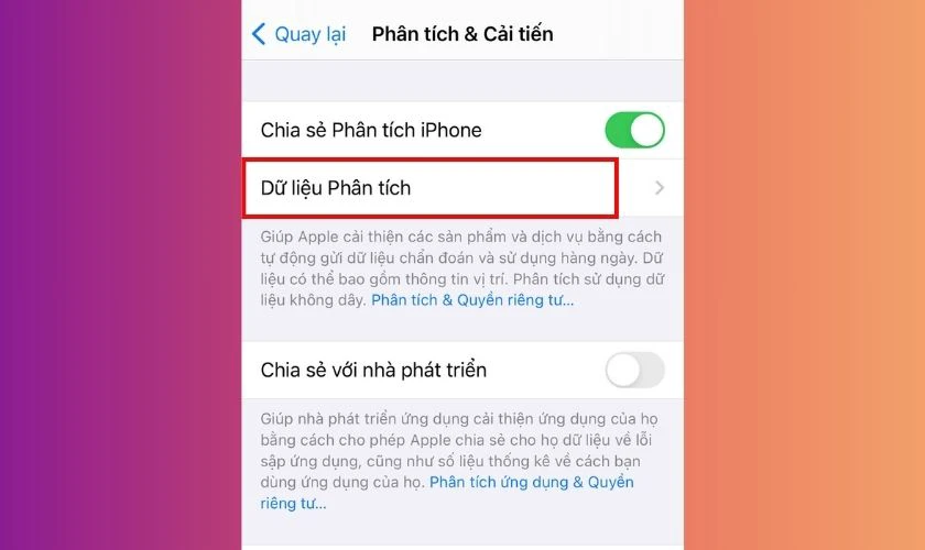 Chọn Dữ liệu phân tích