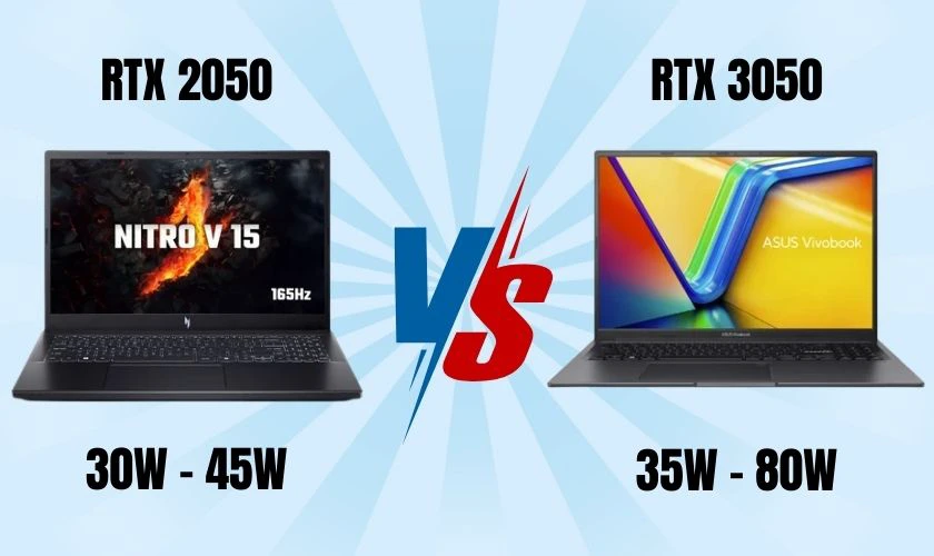 So sánh RTX 2050 và RTX 3050 trên laptop gaming về mức tiêu thụ điện năng