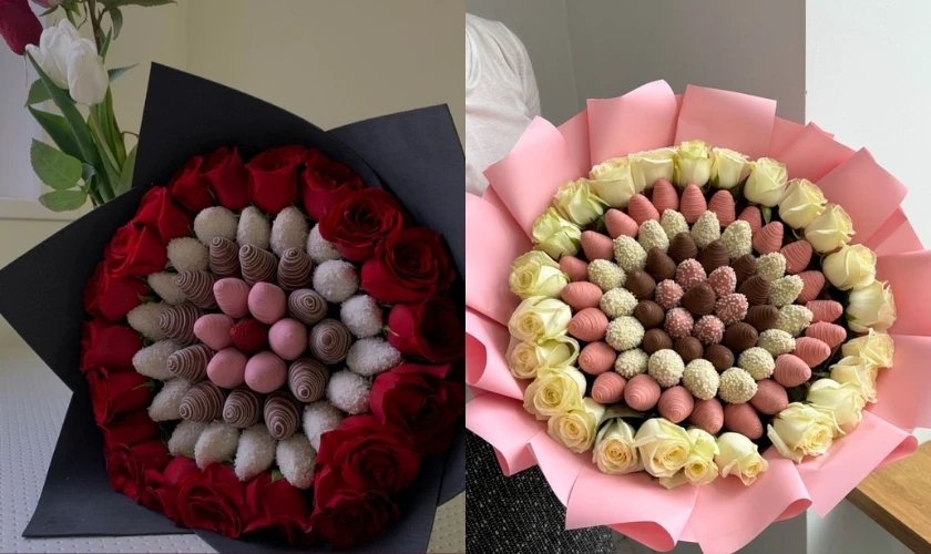 Socola Valentine dạng bó hoa dâu tây nhúng socola
