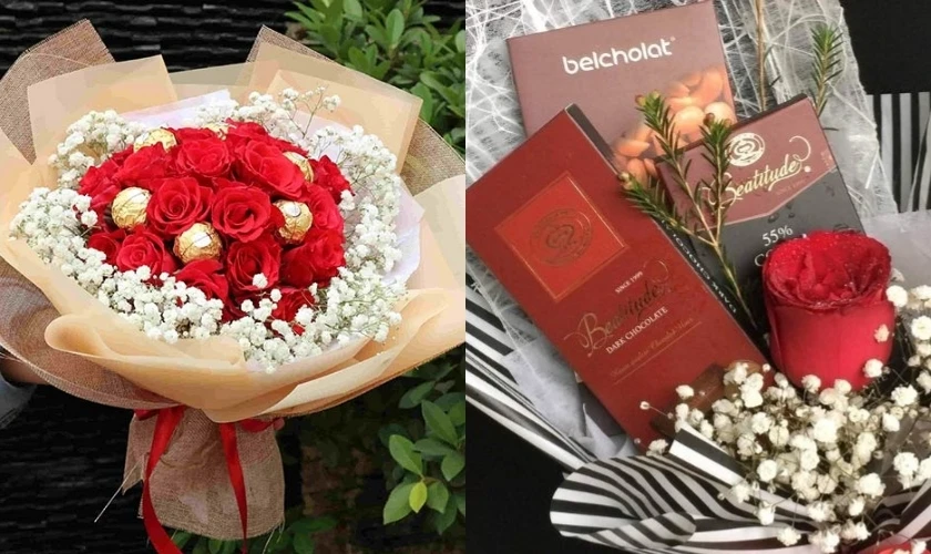 Socola Valentine dạng bó hoa hồng và socola