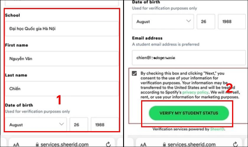 Sau đó, nhấn Verify my student status