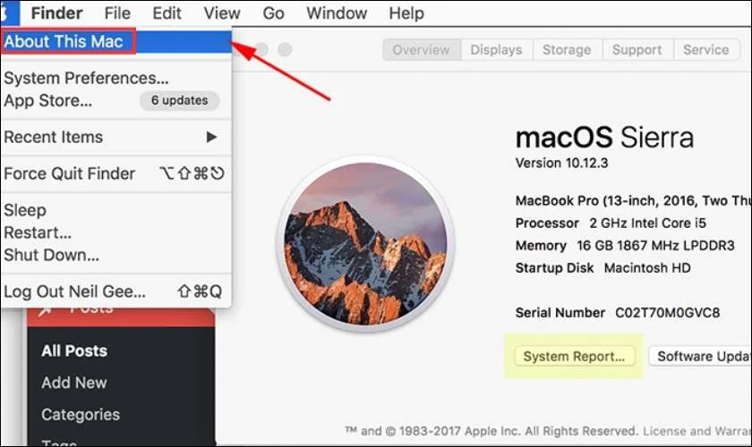 Mở menu Apple và chọn About this Mac