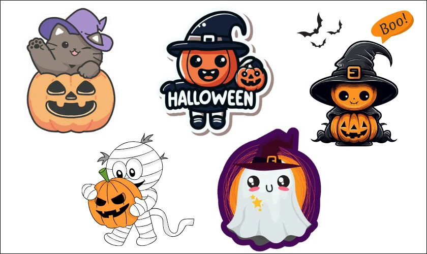 Mẫu nhãn dán Halloween trên điện thoại, máy tính
