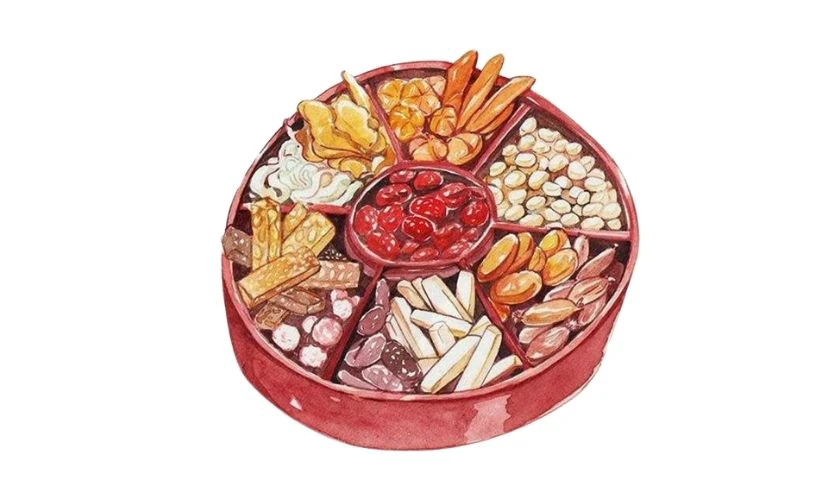 Sticker Tết 2026 Bính Ngọ mâm bánh mứt