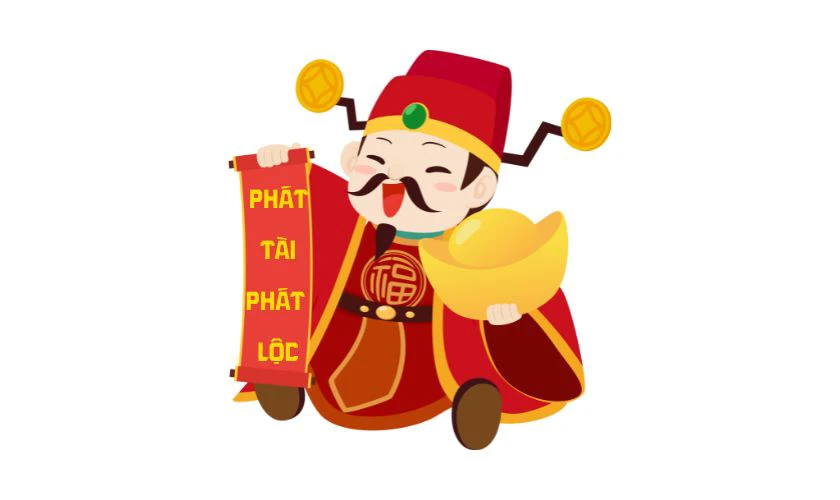 Sticker Tết 2025 hình câu đối đỏ ông Thần Tài