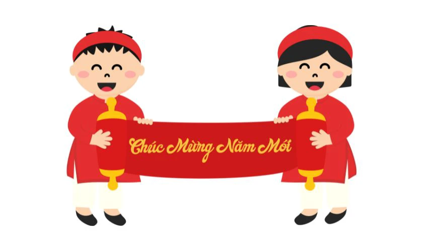 Sticker Tết 2025 hình câu đối đỏ cute