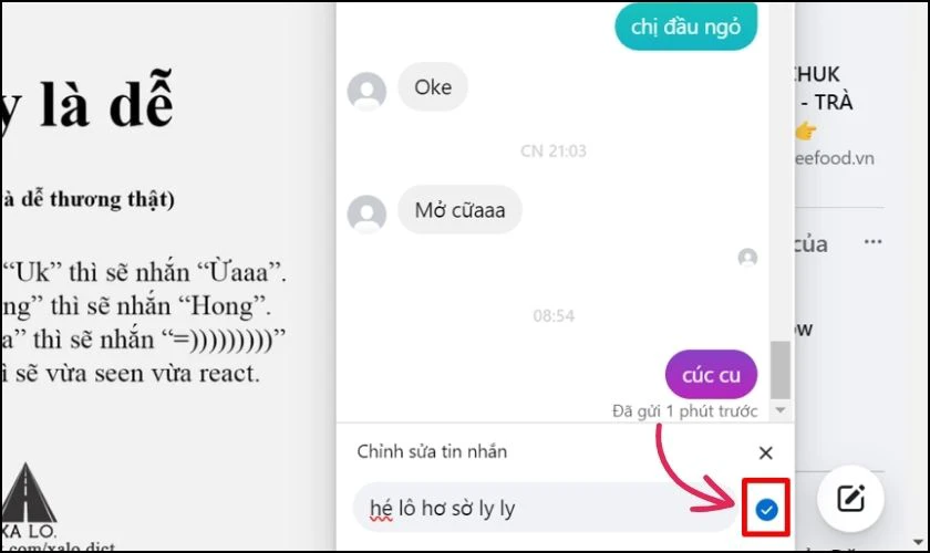 Chọn vào biểu tượng dấu tích để gửi đi tin nhắn