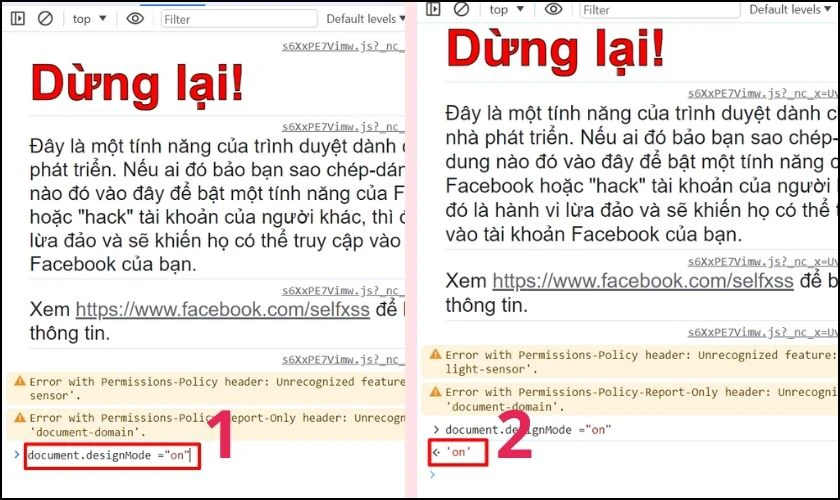 Nhập lệnh document.designMode =