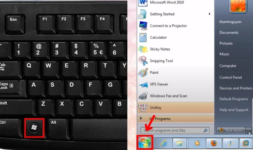Hướng dẫn sử dụng tắt máy tính Win 7 bằng bàn phím