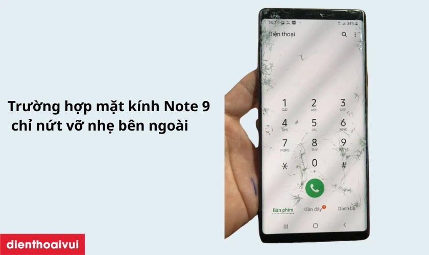 Điện thoại Samsung Note 9 chỉ nứt vỡ mặt k&iacute;nh