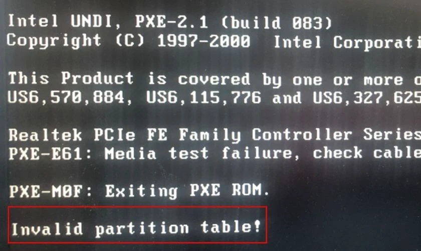 Laptop lỗi Invalid Partition Table là bị gì