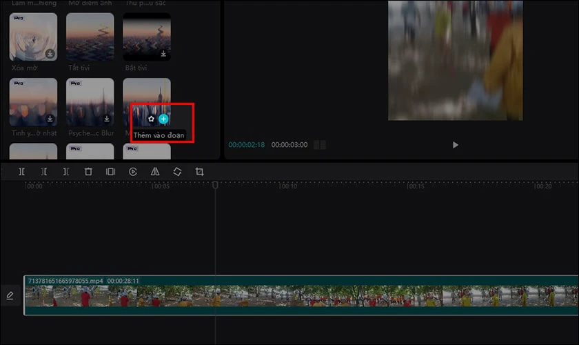 Chọn vào hiệu ứng đó và chọn biểu tượng dấu +