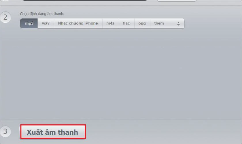Tiếp theo, bạn chỉ cần nhấn vào nút Xuất âm thanh