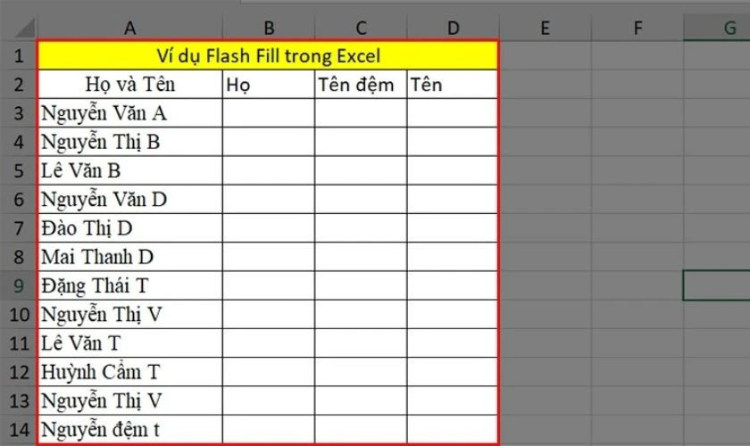 Tách chữ trong Excel bằng công cụ Flash Fill