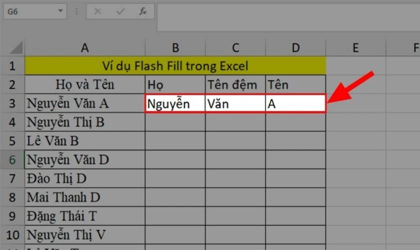 Tách chữ trong Excel bằng công cụ Flash Fill chi tiết