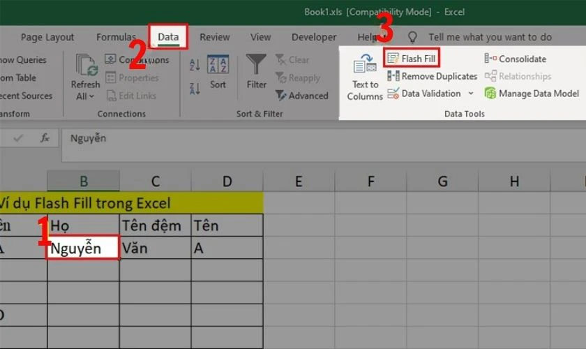 Tách chữ trong Excel bằng công cụ Flash Fill đơn giản