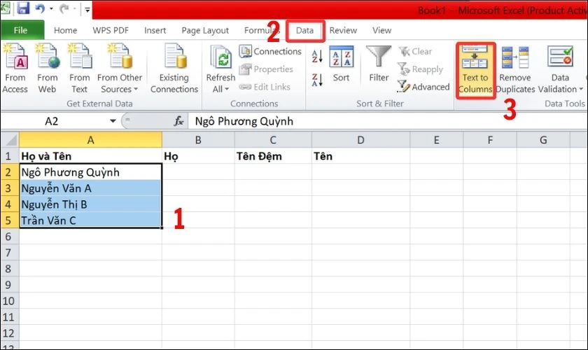 Tách chữ trong Excel bằng Text to Columns
