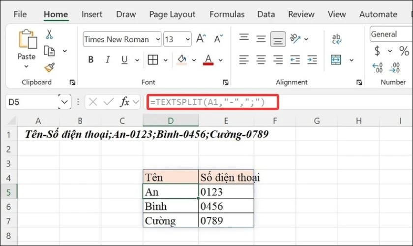 Tách cả theo hàng và cột