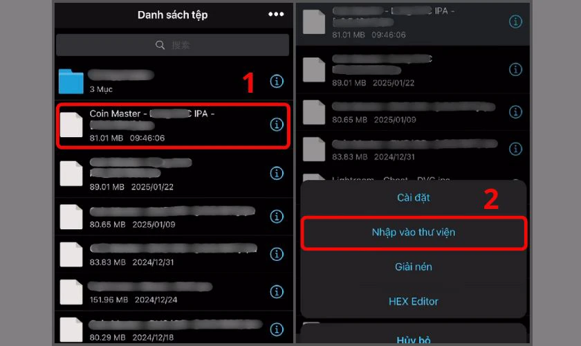 Chọn vào tệp vừa tải về trong ứng dụng “Tệp” và nhấn “Nhập vào thư viện"