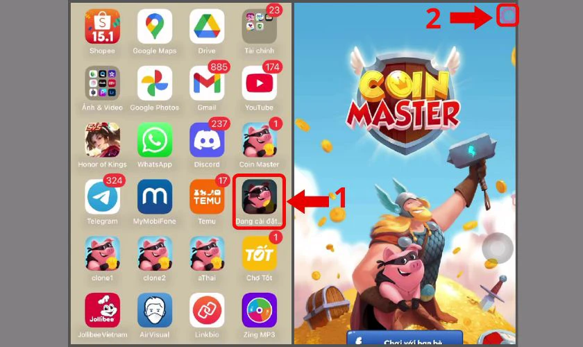 Quay trở lại màn hình chính, chờ bản Speed Coin Master iOS cập nhật xong